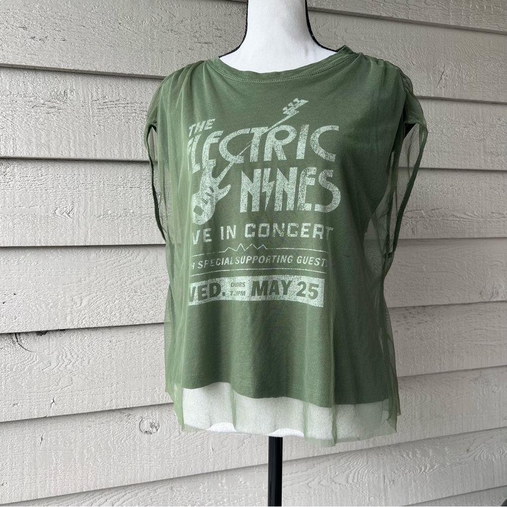 Anthropologie Pilcro Graphic Band Tulle Tee Electric Nines Organic Cotton - Picture 6 of 7